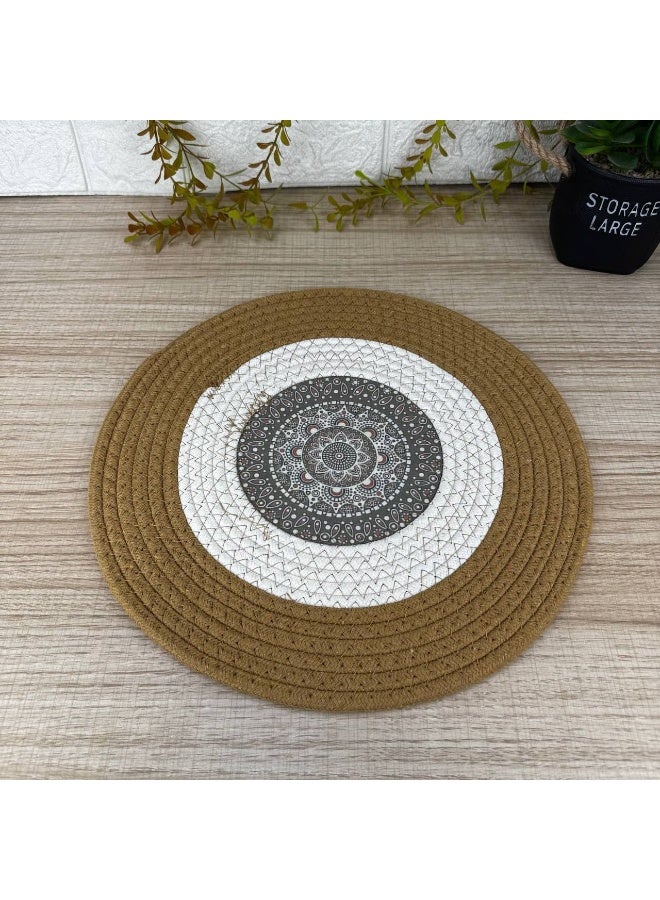 NAMA Round Shaped Eco-Friendly Mandala Pot Trivets Large Braided Woven Trivet Coaster, Cotton Thread Weave Cup Coaster Hot Pot Dish Trivet Pad Mat for Kitchen Cooking Supplies 35 CM - Image 3